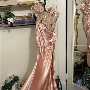 Gold and Pink Ruched Sweetheart Gown